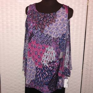 Dress Barn retro look cold shoulder blouse Sz 1x